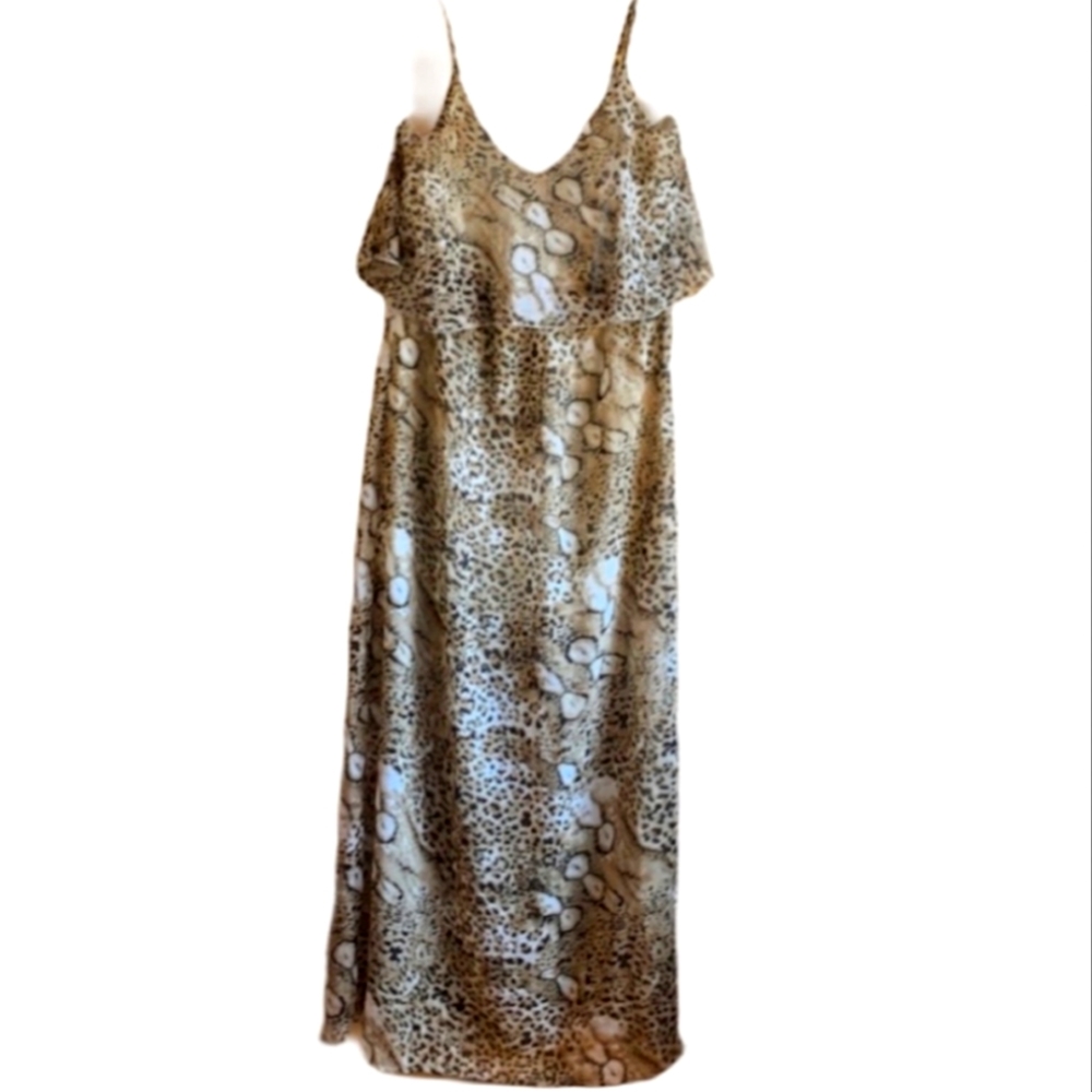 NWT RUE 21 Leopard-Print Thin-Strapped  Empire-Waist Bohemian Lined Maxi Dress